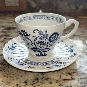 Blue Nordic (J&G Meakin ENGLAND) Blue & White Teacup & Saucer;Perfect Condition
